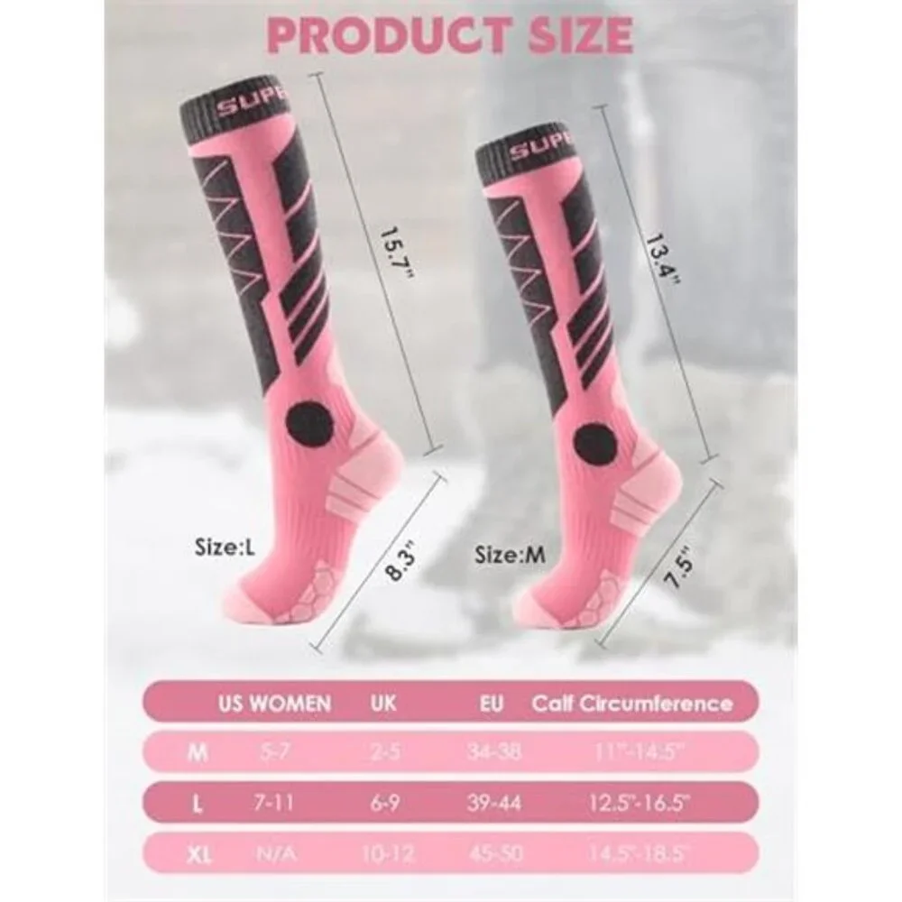 3 Pairs Unisex Merino Wool Ski Socks Thermal Winter Knee High Socks